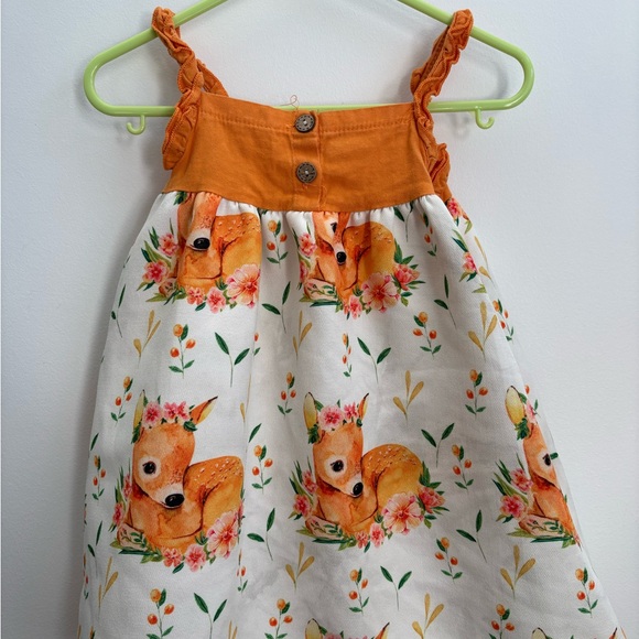 Deer Print Baby Dress 12-18M Woodland Cottagecore Floral Cute Fall Spring - Picture 2 of 4